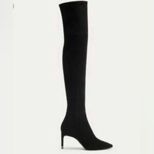 Massimo Dutti Black Suede Stiletto Over the Knee Boots 37